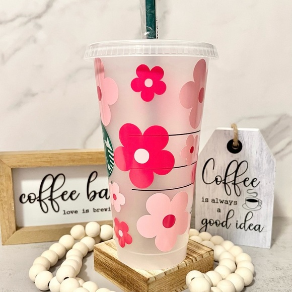 🩷Rose and Pink Retro Daisy Starbucks Cup🩷 - Picture 2 of 4
